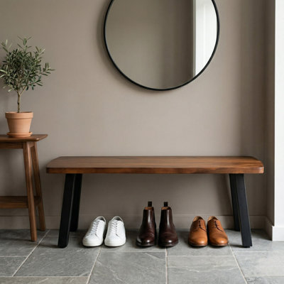 Entryway Bench with Solid Walnut Top and Metal Legs