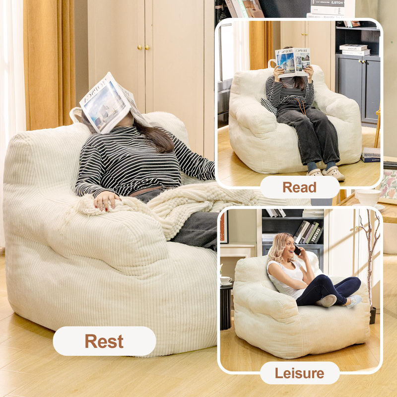 Luxury Oversize Faux Fur Bean Bag Chair - Premium Memory Foam, Ergonomic Design for Gaming & Reading (No Assembly)