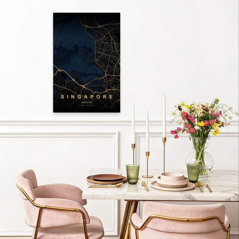 Singapore Urban Map Abstract Modern City Landscape Wall Art Print 1 Piece Wrapped Canvas Wall Art, 60.96cm H x 40.64cm W