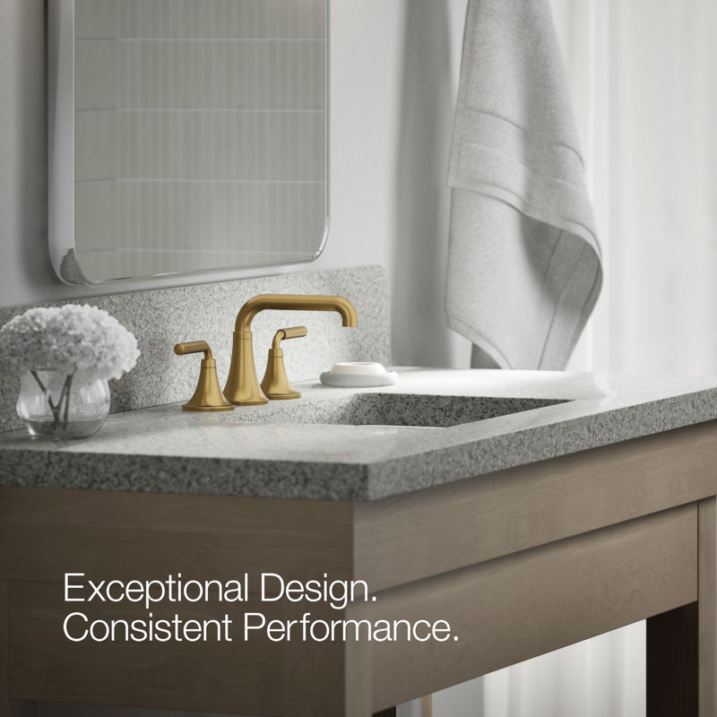 Tone Widespread Bathroom Sink Faucet, Three-Hole Bathroom Faucet with Clicker Drain, 1.2 GPM, Brushed Brass