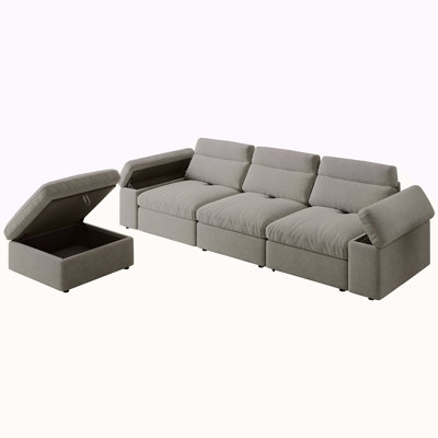 This Simple Modular Sofa Is Made Of Down And Linen, With A Backrest That Can Be Adjusted Backward. It Is Soft And Comfortable, Has Storage Space, And Is Suitable For Both Living Rooms And Bedrooms