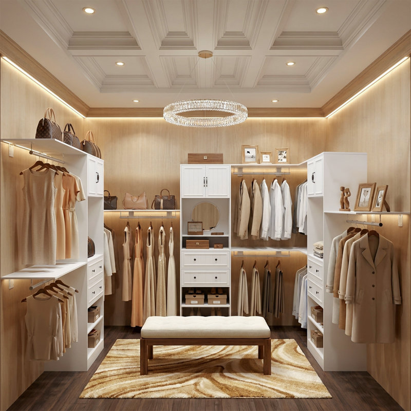 Ensemble de rangement pour garde-robe de 86,61 po de largeur avec 2 tiroirs et miroir