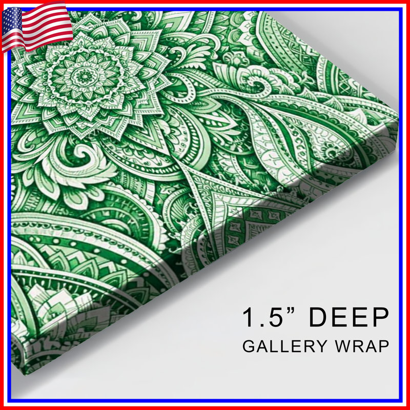 Toile tendue verte complexe Mandala, 11 x 14 pouces
