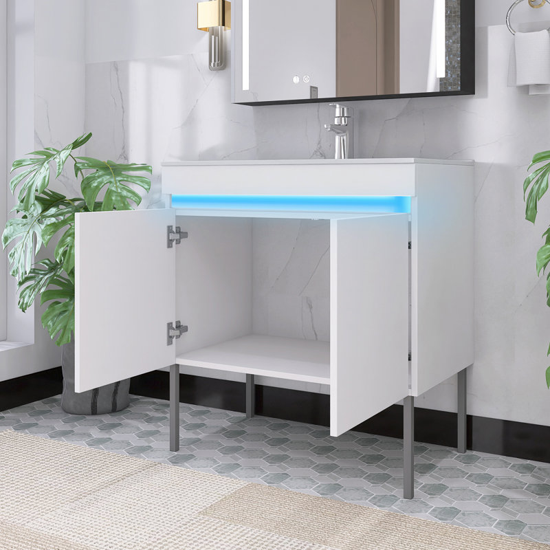 Meuble-lavabo simple avec plateau Lexxy 30, Blanc