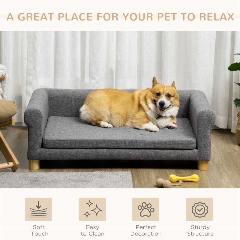Large Dark Gray Elevated Dog Couch Bed with Removable Cushion