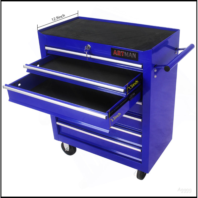 7 DRAWERS MULTIFUNCTIONAL TOOL CART WITH WHEELS-BLUE, Blue