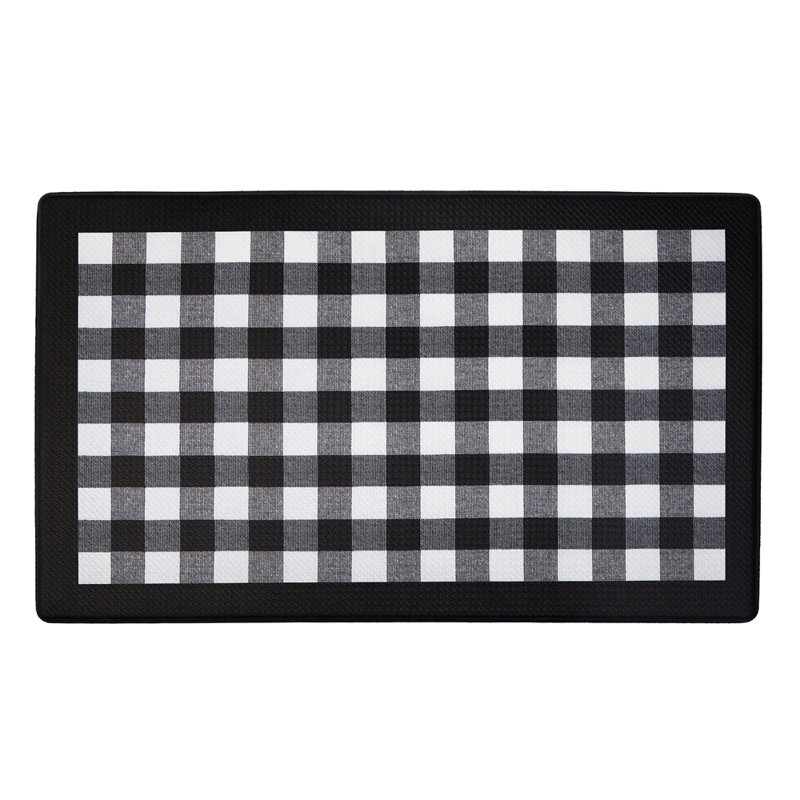 Buffalo Farmhouse / Country Gingham Water Resistant Anti-Fatigue Non-Skid Kitchen Mat, Black