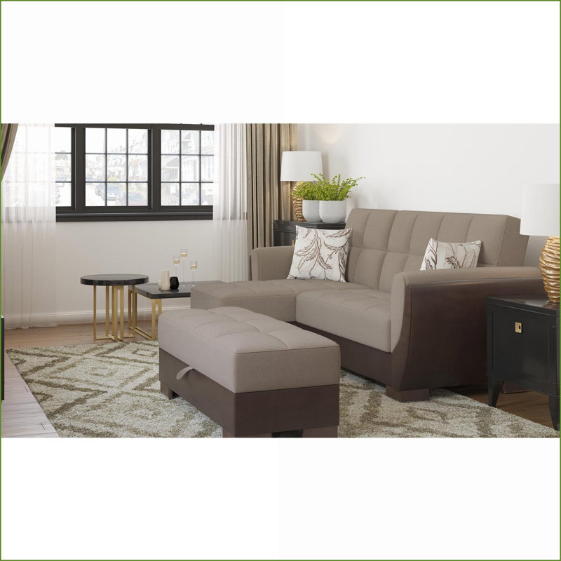 Repose-pieds avec rangement, chenille en polyuréthane moderne, beige / brun clair — Pour les studios, les dortoirs et les salons | Brun | Bois