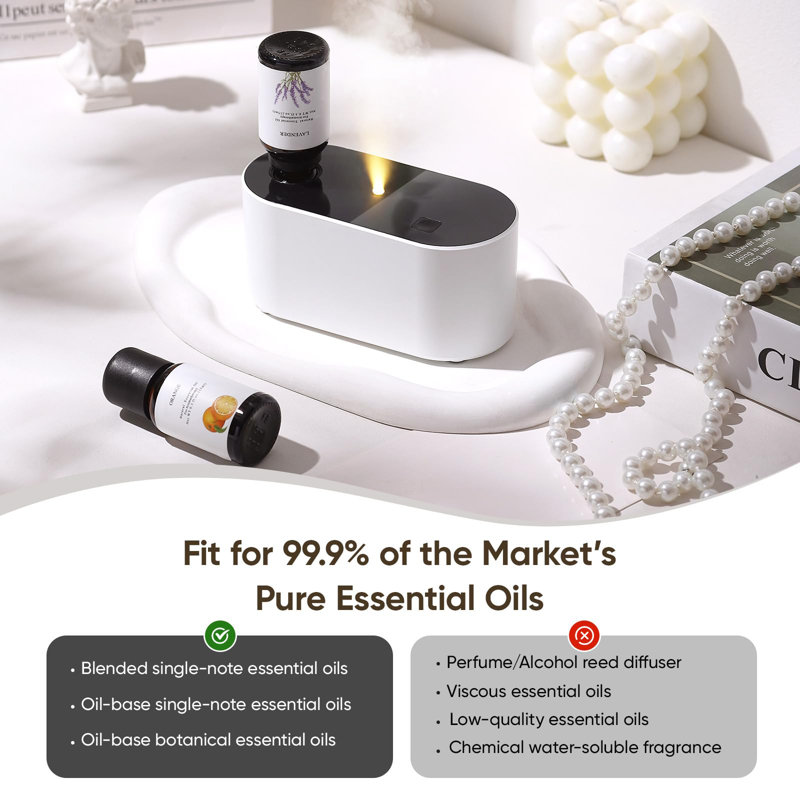 Waterless Diffuser For Essential Oil, Scent Air Aromatherapy Diffuser, Mini Portable Aroma Diffusers With 3 Mist Modes, Cycle Start, For 160 Sq.Ft Room Home Office Bedroom