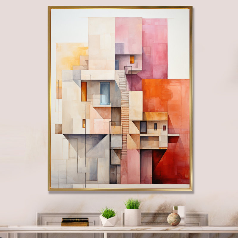 Fetulla Constructivism Construit Horizons I - reproduction sur toile, Cadre flottant doré, H 32 po x l 16 po x P 1 po