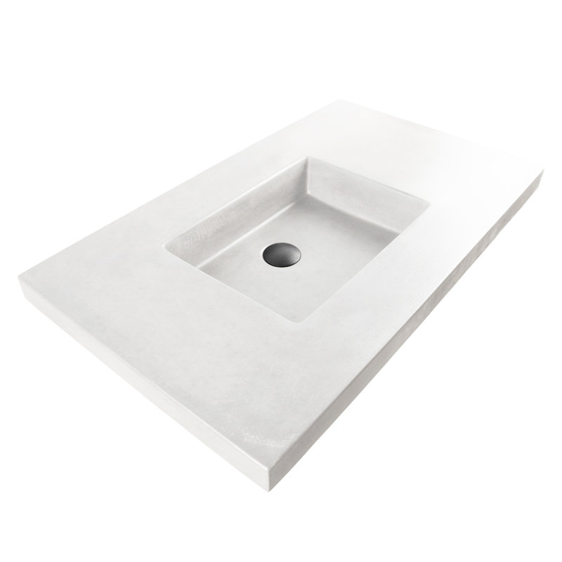 Newterra Concrete Handmade Rectangular Console Bathroom Sink, Deck Mounted, Sand