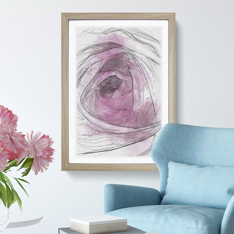 The Heart of a Pink Rose in Abstract - Picture Frame Graphic Art Print, Oak Framed, 48cm H x 36cm W x 2cm D