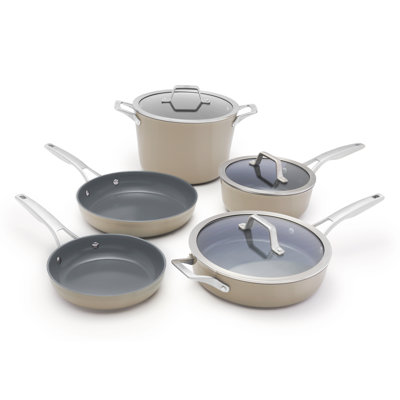 Calphalon Premier Ceramic Nonstick 8-Piece Cookware Set, Mushroom Grey