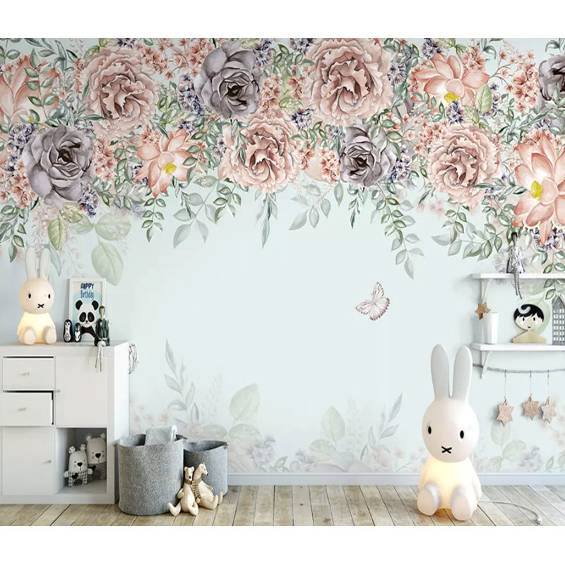 Papier peint texturé amovible floral foncé, l 204 po x L 114 po