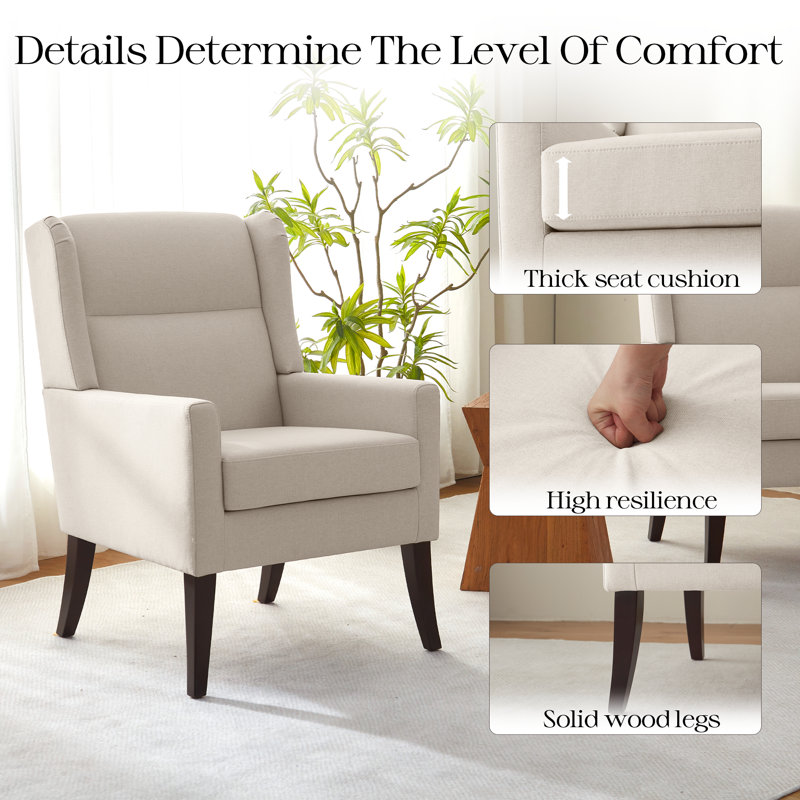 Upholstered Polyester Accent Armchair (Set Of 2), Beige