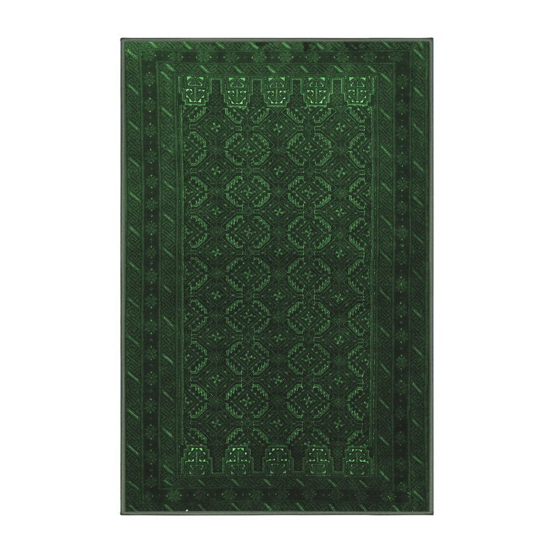 Tapis oriental vert tissé à la machine, Rectangle 7 pi x 10 pi