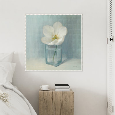 Single White Tulip by Danhui Nai Framed Canvas Wall Art Print