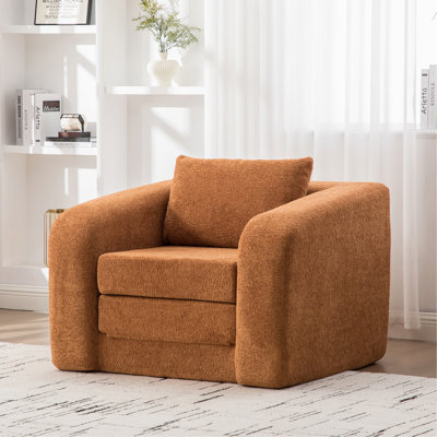 Canapé-lit simple pliable de 40 po avec accoudoirs et dossier, lit d'appoint convertible en chenille désossée, avec matelas pour lit d'appoint, salon, chambre à coucher, dortoir, orange
