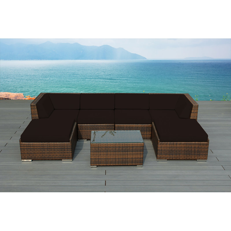 Billyjo Wicker 4 - Person Seating Group with Cushions - No Assembly, Supercrylic Beige, Mixed Brown