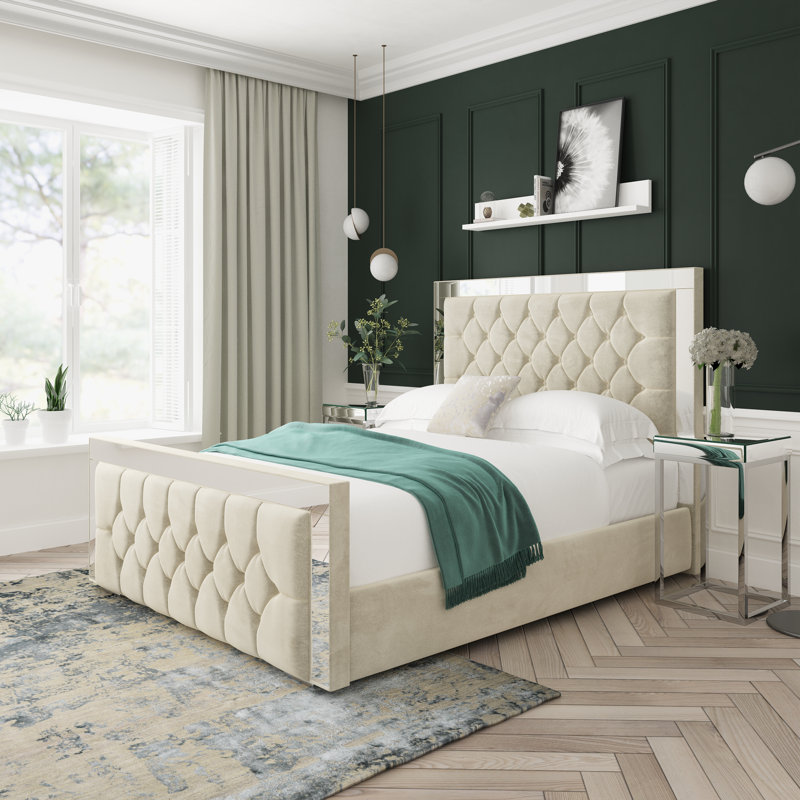 Sage Naples Velvet Upholstered Ottoman Bed Frame, Cream, Small Double (4')