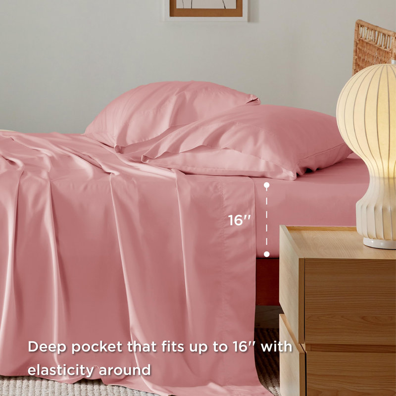 Bedsure Bamboo Rayon Sheet Set Breathable Silky Smooth Deep Pocket 16 Inch, California King Sheet Set with 2 Pillowcases