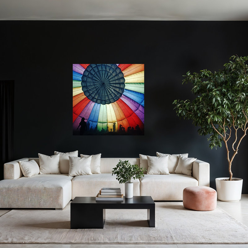 Affiche murale abstraite et colorée représentant un paysage naturel à l'intérieur d'un ballon arc-en-ciel, H 48 po x l 48 po