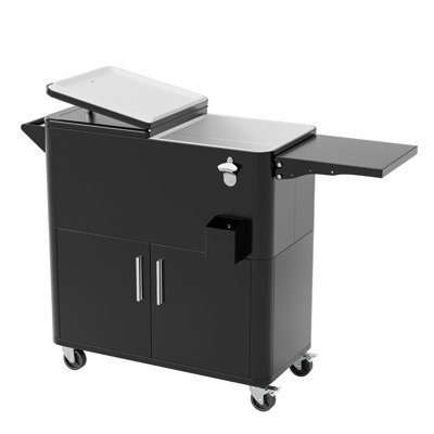 80 Qt Gray Patio Cooler Cart With Cabinet And Foldable Side Table