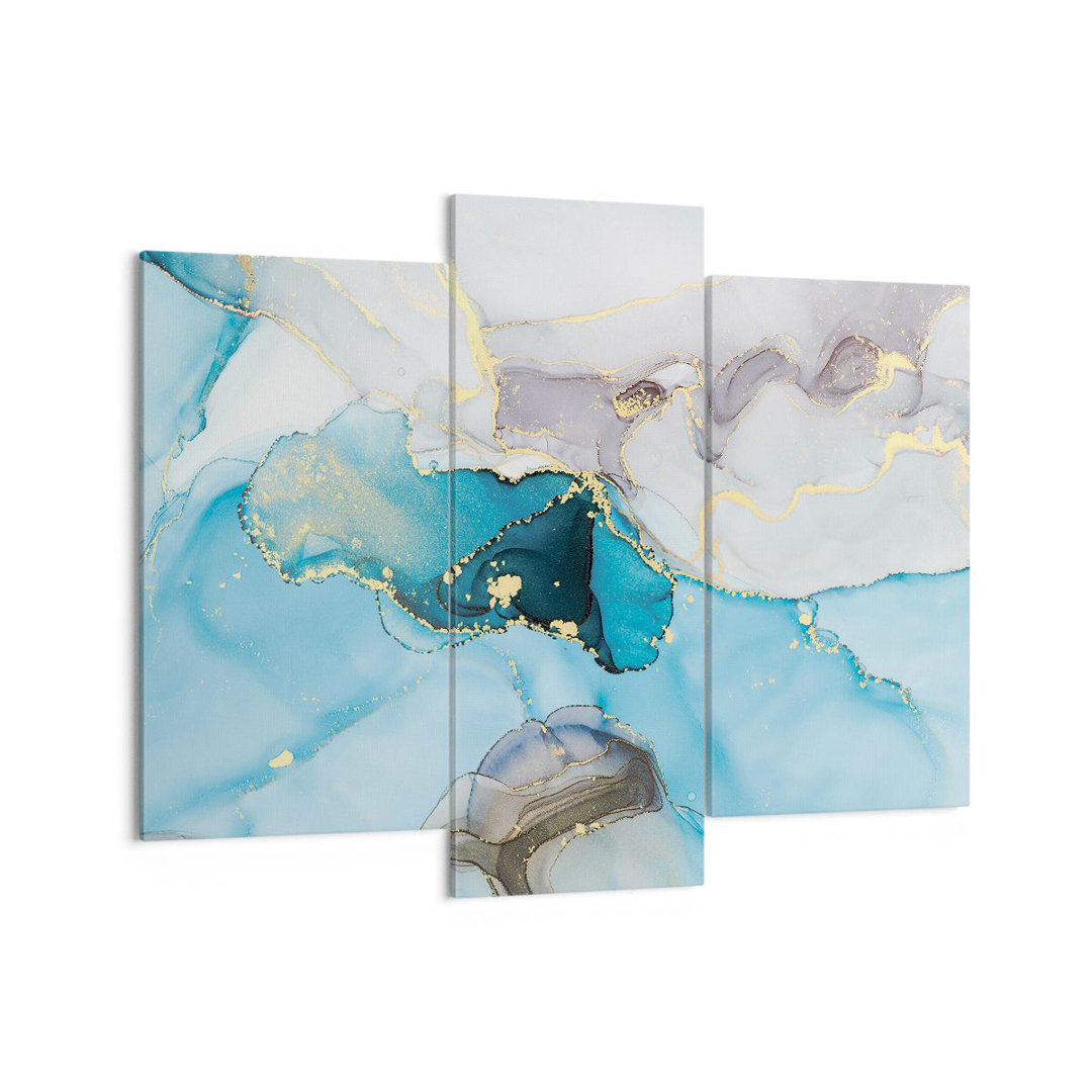 3-tlg. Leinwandbilder-Set Marble Modern Blue