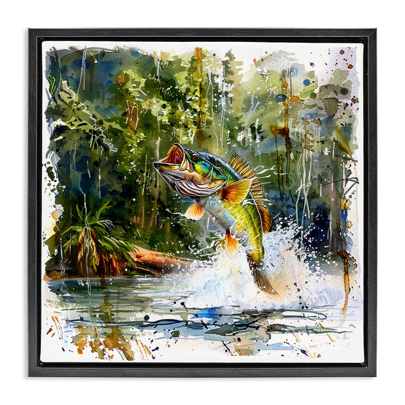  Art mural sur toile flottante "J Bass Bass Splash" par LSR Design Studio, Cadre flottant noir de jais, H 18 po x l 18 po