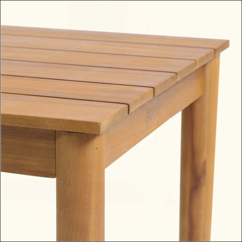 Rustic Acacia Wood Side Table With Slat Design For Outdoor And Indoor Use, Durable And Stylish