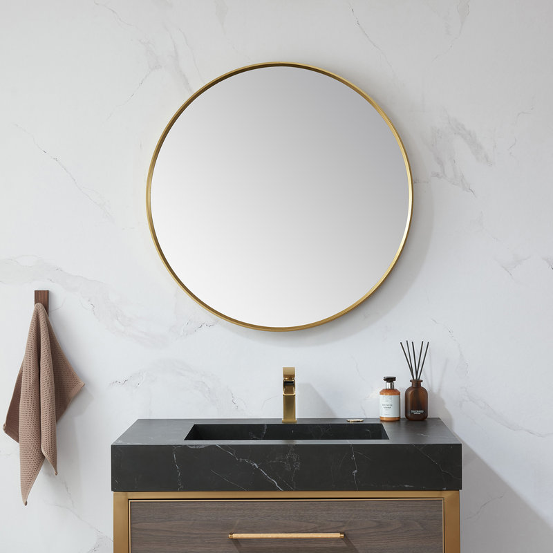 Kaliea Metal Flat Wall Mirror, Brushed Gold, 32'' x 32''