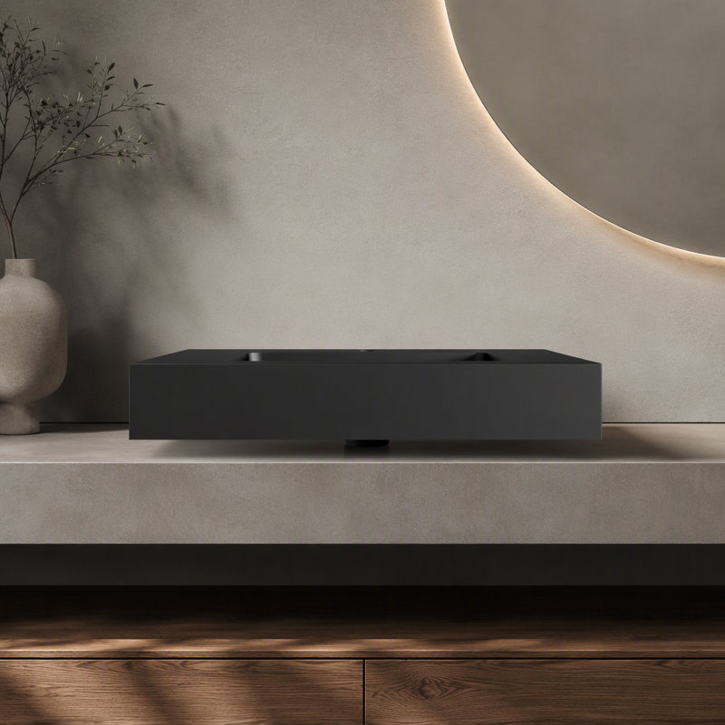 Vasque de salle de bain moderne intégré en surface solide avec trop-plein intégré, lavabo en composite de pierre résistant aux taches, sans meuble