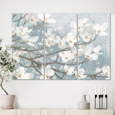 Floral Blue Gray Blossoms Canvas Painting - Blue on Gray Blossoms