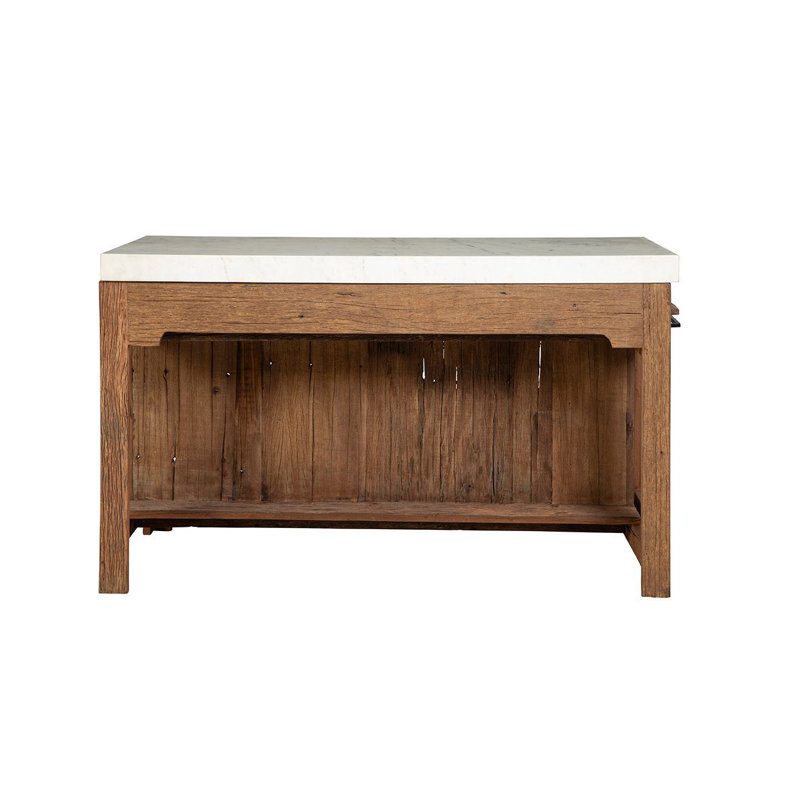 Rustic 61" Wide Oak Kitchen Island, Natural