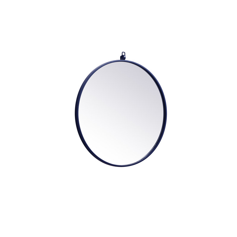 Cassie Metal/Manufactured Wood Round Wall Mirror, 24" x 24", Blue