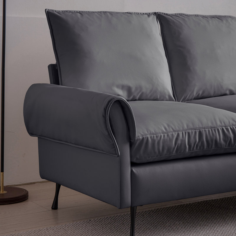 81"Modern Sectional Leather L-Shaped Sofa Couch with Reversible Chaise Lounge, Dark Gray Faux Leather