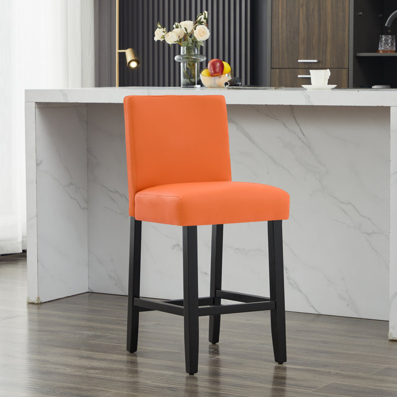 Tabouret de comptoir rembourré de 26 po avec structure en bois massif, 2, Orange / similicuir