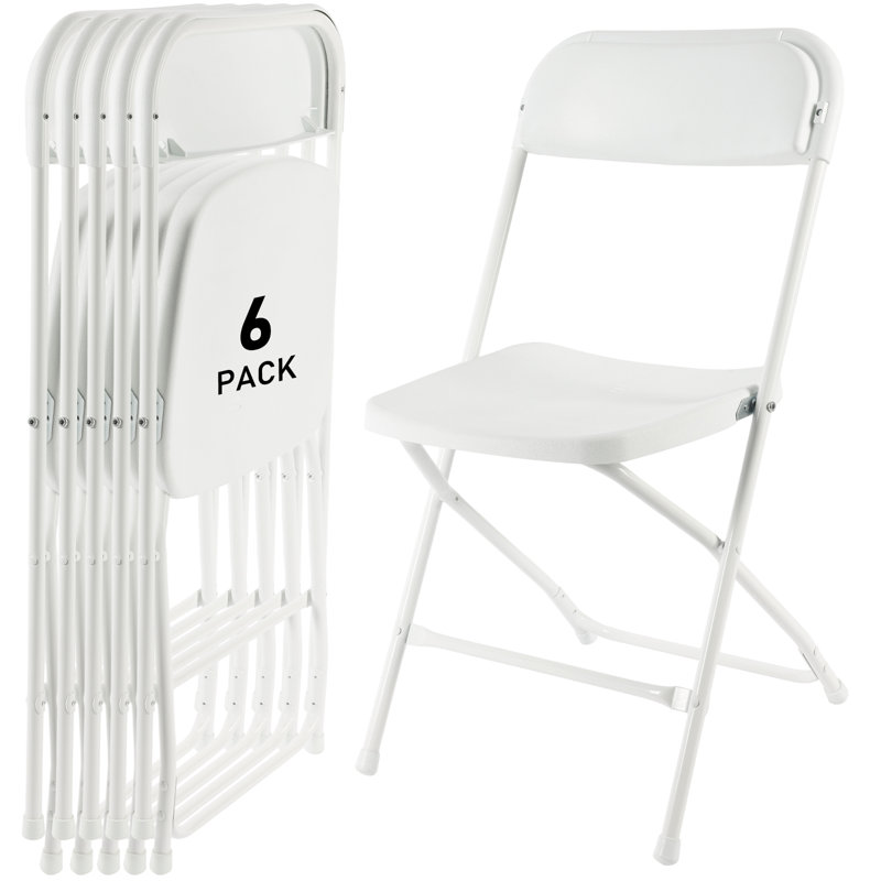 Paquet de 6 chaises pliantes blanches, chaise pliante en plastique pour l'extérieur, siège commercial portatif extérieur intérieur avec structure en acier, chaises pliantes pour la cuisine de mariage de bureau d'événements de fête, capacité de 350 lb