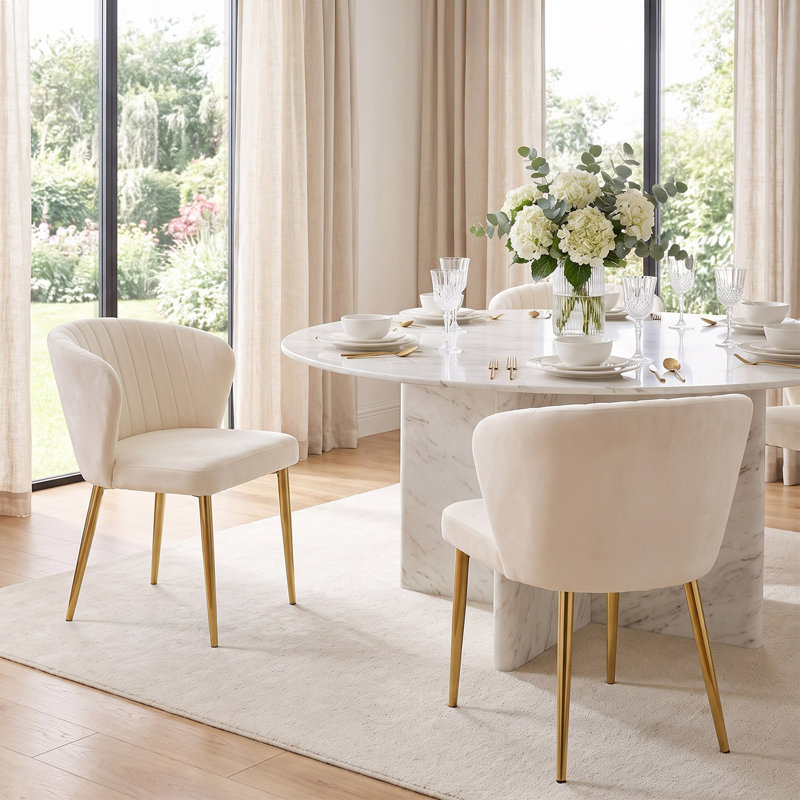 47 cm H Upholstered Velvet Wing Back Accent in Beige