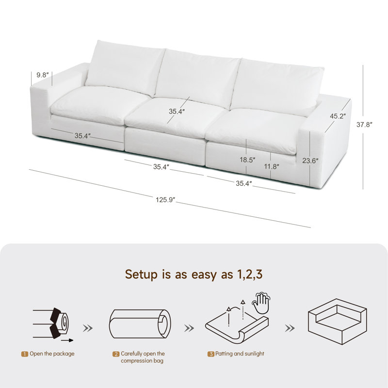 Boneless Oversized Cloud Couches, Modular Comfy Sofa For Living Room, Sectional Deep Seater Couch, 3