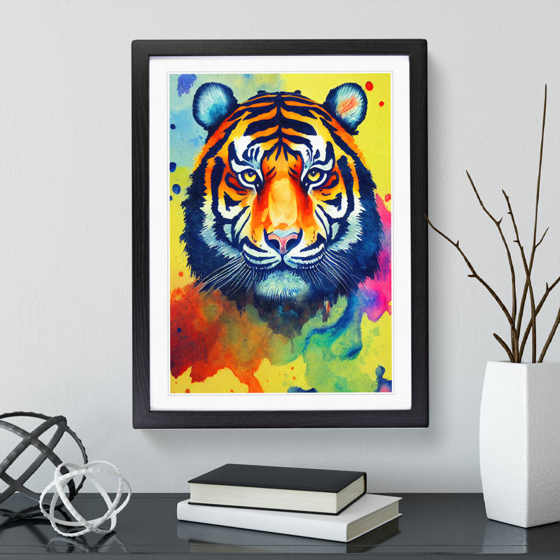 Tiger Paint Splash No.1 Abstract - Single Picture Frame Painting, Black Framed, 64cm H x 46cm W x 2cm D