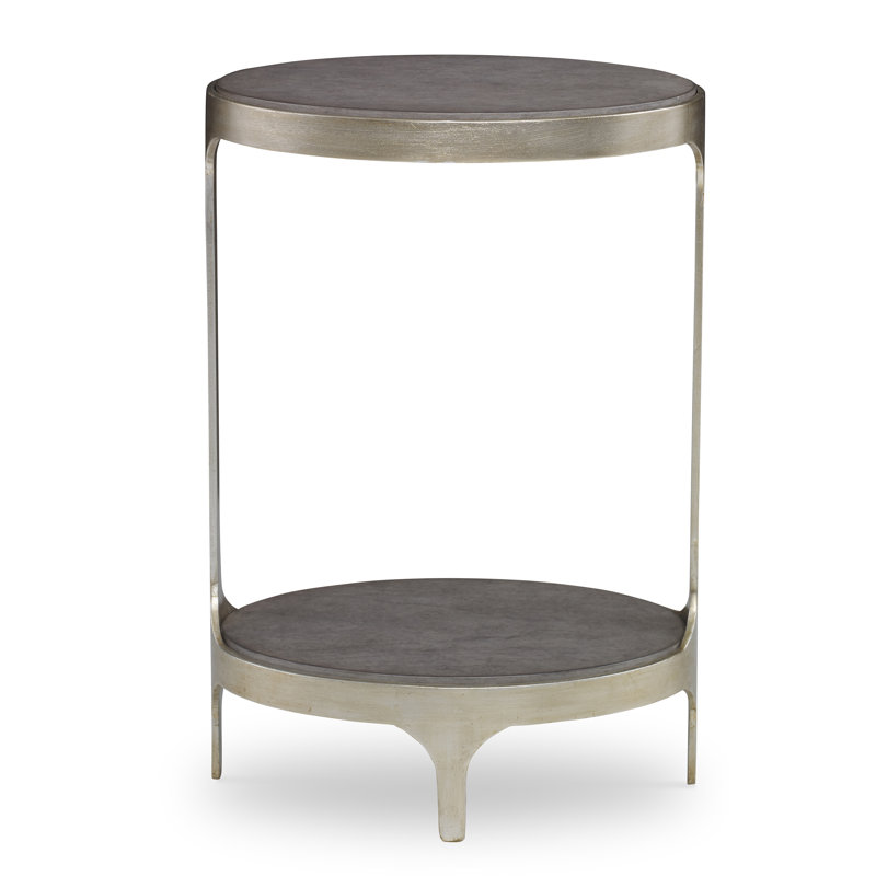 Mahogany and Silver Leaf Metal Oval End Table