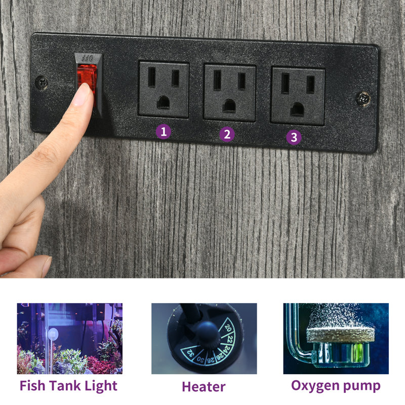 Gray Heavy Duty Metal Aquarium Stand with Cabinet and Power Outlets