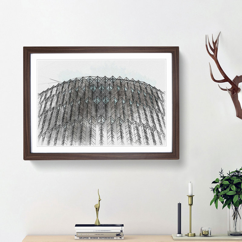 Architecture Sketch Vol.10 in Abstract - Picture Frame Drawing Print, Walnut Framed, 62cm H x 87cm W x 2cm D