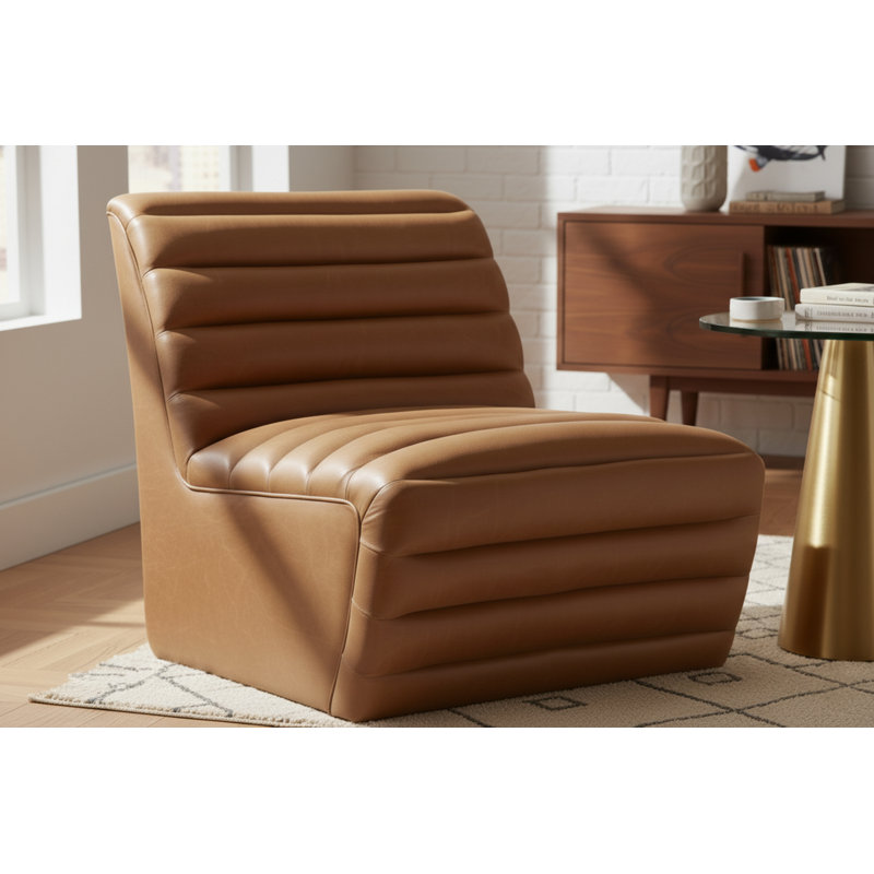 Fauteuil d'appoint en cuir Haowen Haowenn, Cuir cognac végétalien