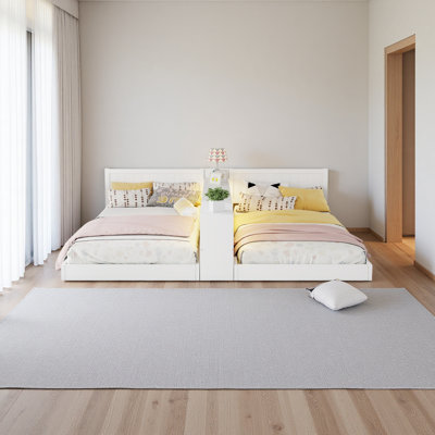 Double cadre de lit simple avec rangement, lit simple avec lumière et station de charge, 2 lits simples convertibles pour 2 enfants