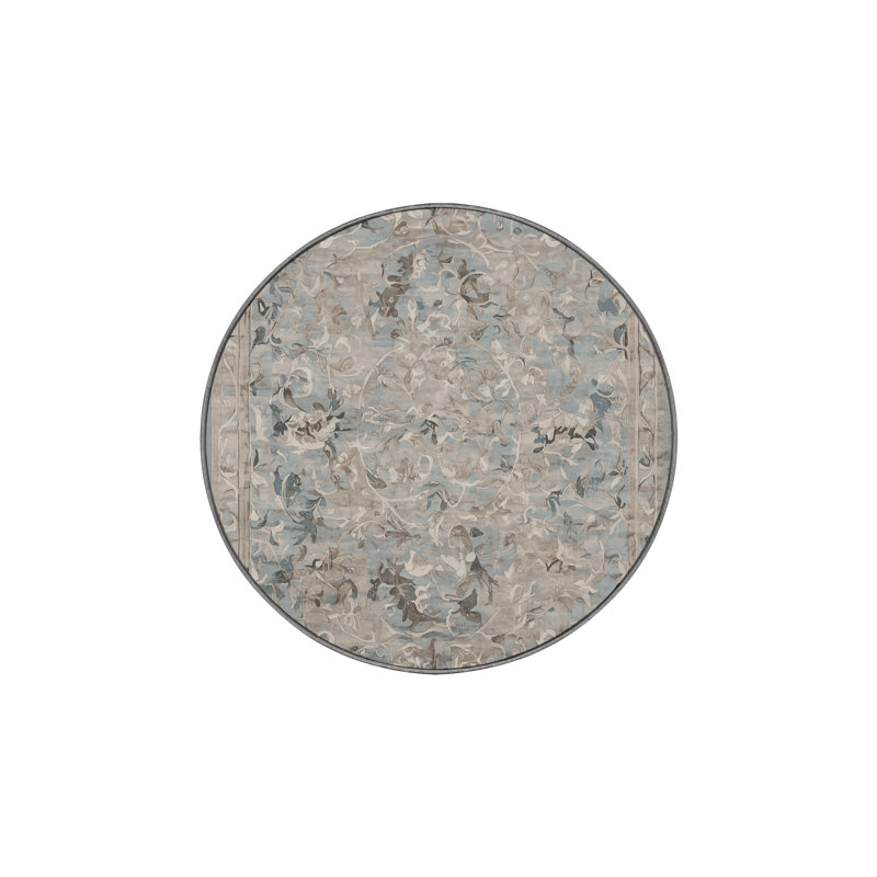 Machine Washable Gray Area Rug, Round 4'