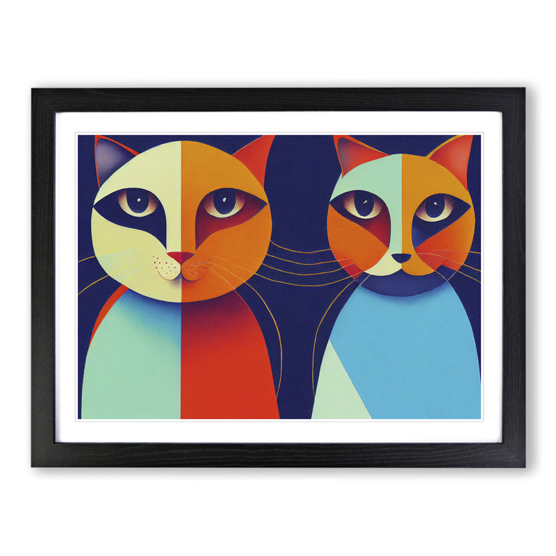Two Abstract Cats Vol.3 - Framed Print, Black Framed, 34cm H x 46cm W x 2cm D