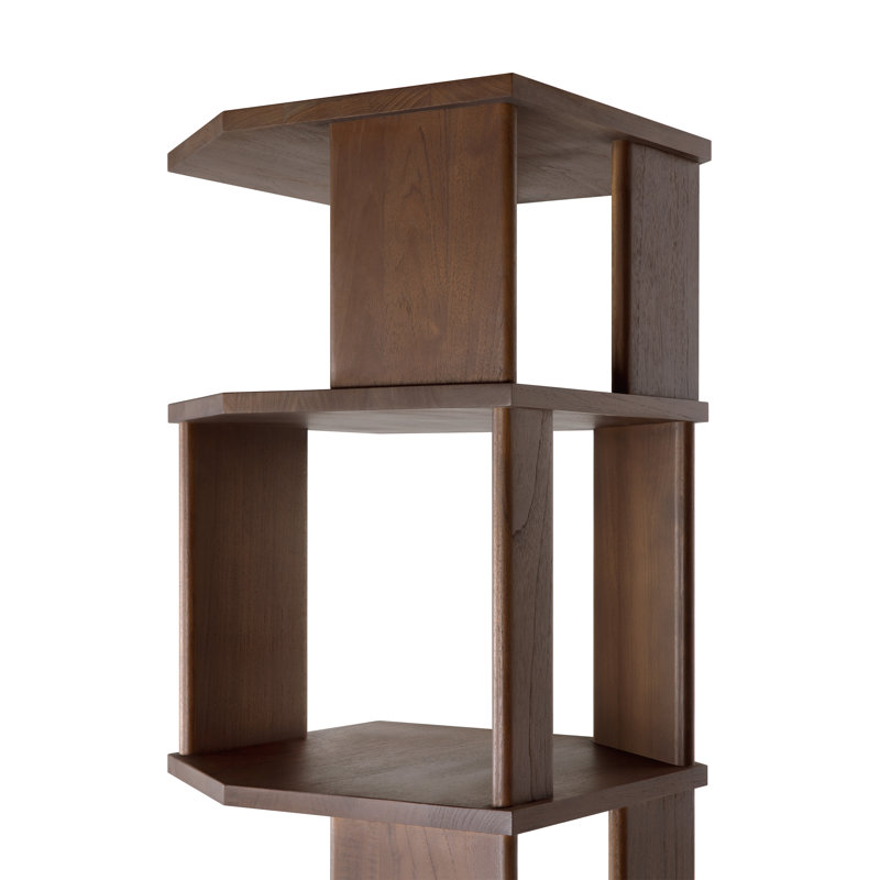 Stairs Solid Wood Geometric Bookcase, Varnished Teak