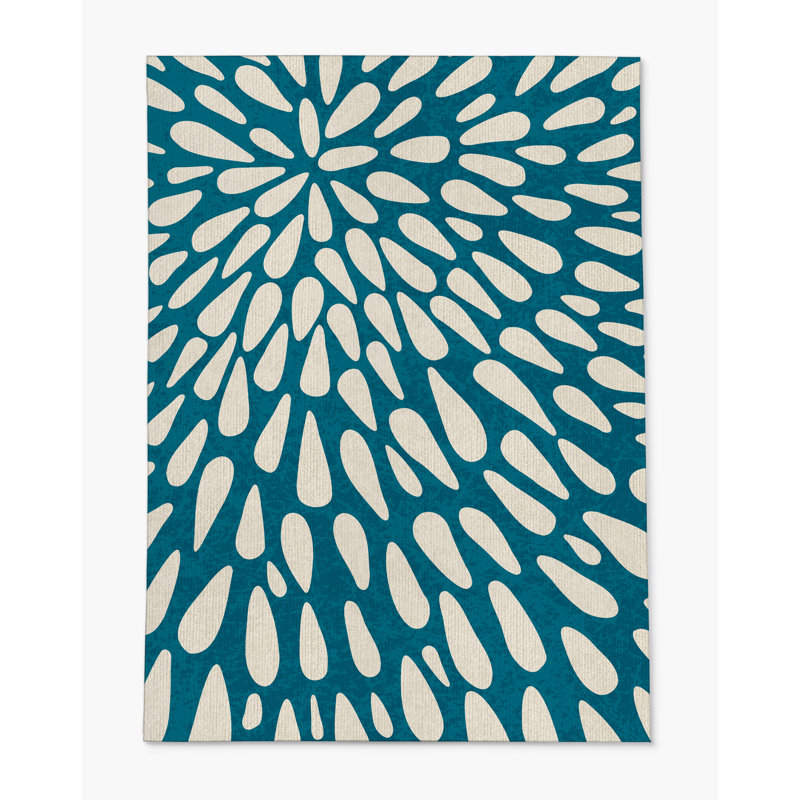 Tapis de chaise rectangulaire à poils courts Brenton, Turquoise / beige / noir, H 36 po x l 60 po